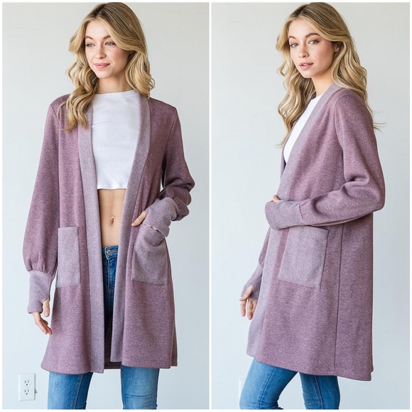 Butterfly Dsigns Sweaters - RESTOCK MUST HAVE ATHLEISURE 🪷 Mauve Soft Cardigan Duster with Thumbholes